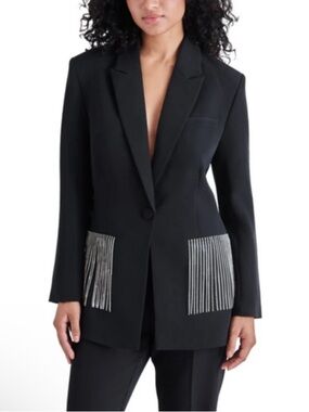 💕NEW💕 Steve Madden $119 Kendra Womens Embellished Fringe One-Button Blazer